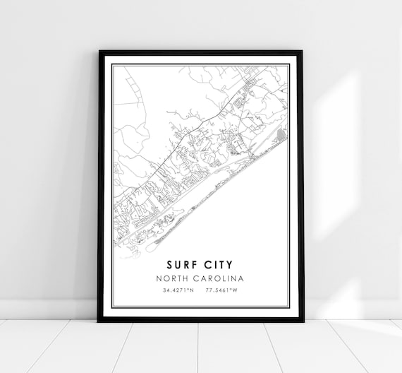 Surf City Map Print, North Carolina Travel Poster