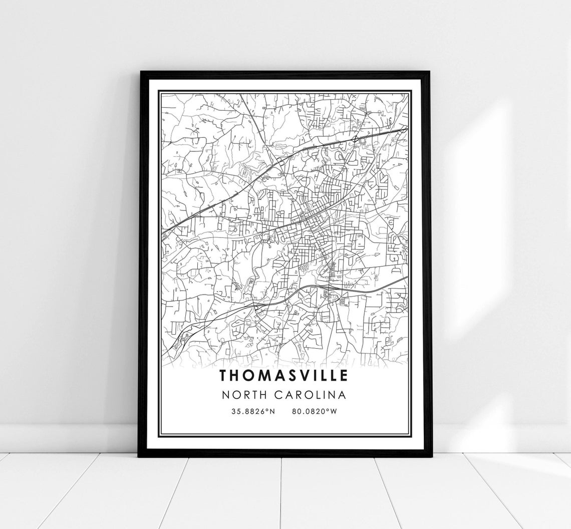 Thomasville North Carolina Minimalist City Street Map Poster