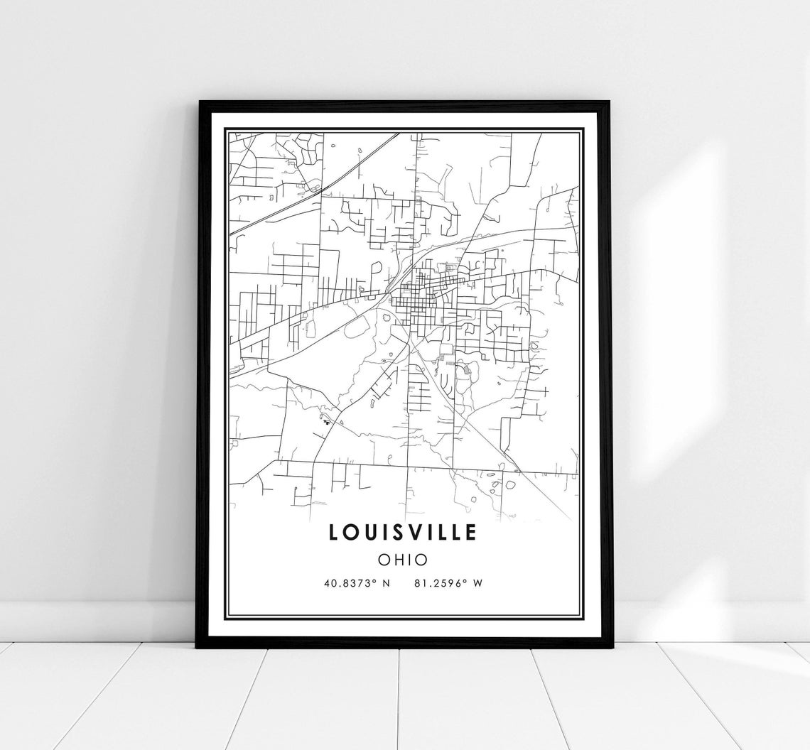 Louisville Ohio City Street Map Coordinates Minimal Line Art Poster