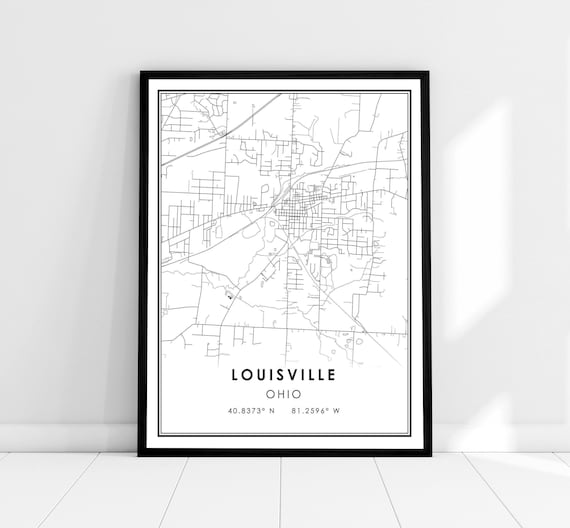 Louisville Ohio City Street Map Coordinates Minimal Line Art Poster