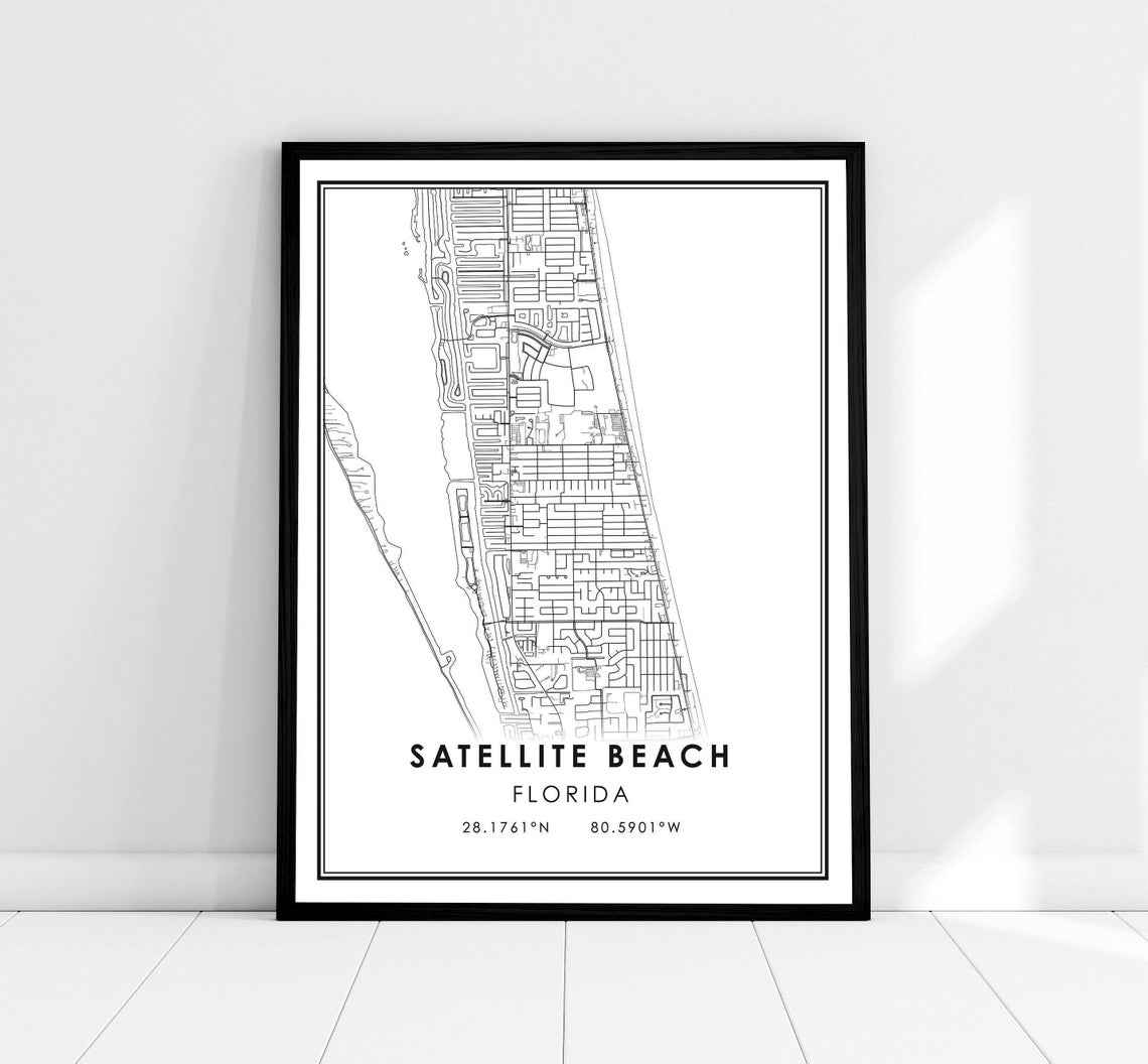 Satellite Beach Florida Coastal Minimalist City Street Map Print