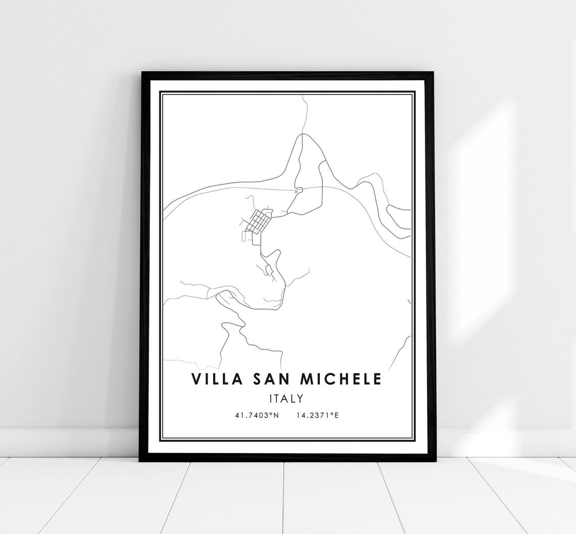 Villa San Michele Italy Minimalist Map Coordinates Travel Poster