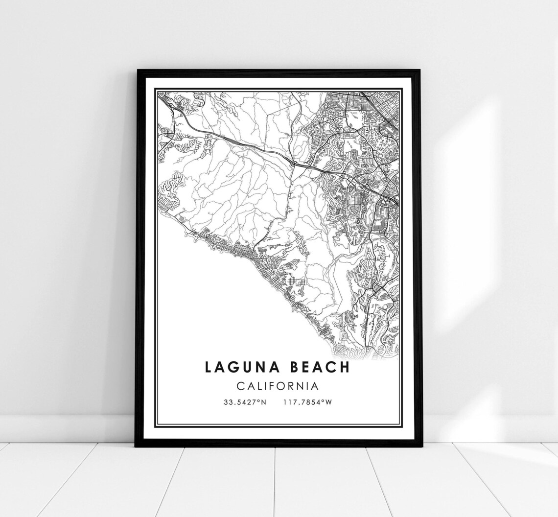 Laguna Beach Map Print Poster, Travel Wall Art