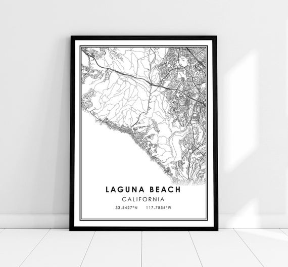 Laguna Beach Map Print Poster, Travel Wall Art