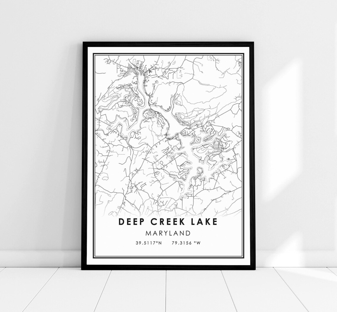 Deep Creek Lake Map Print, Maryland Travel Poster