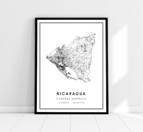Nicaragua Map Poster Print, Travel Road Map