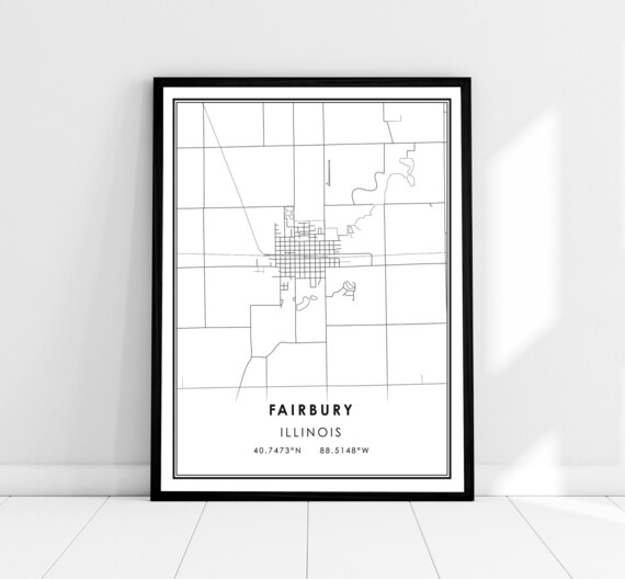 Fairbury Illinois Minimalist City Street Map Decor Modern Wall Art