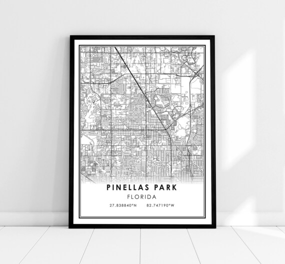 Pinellas Park Florida Minimalist Street Map Black and White Poster