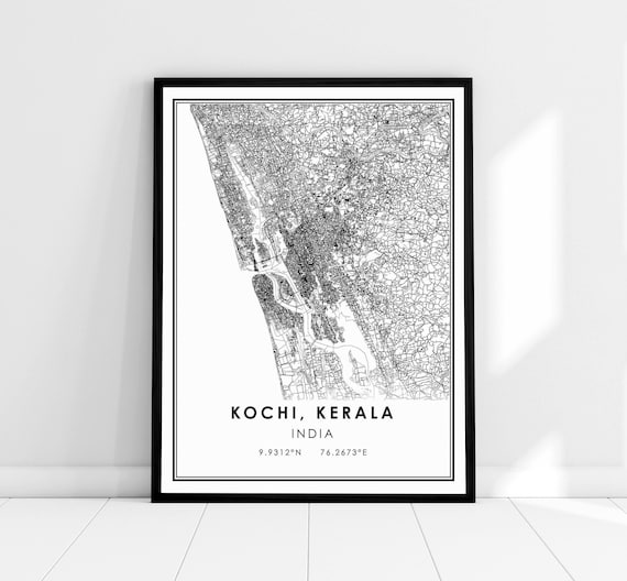 Kochi Kerala India Black and White City Street Map Art Poster