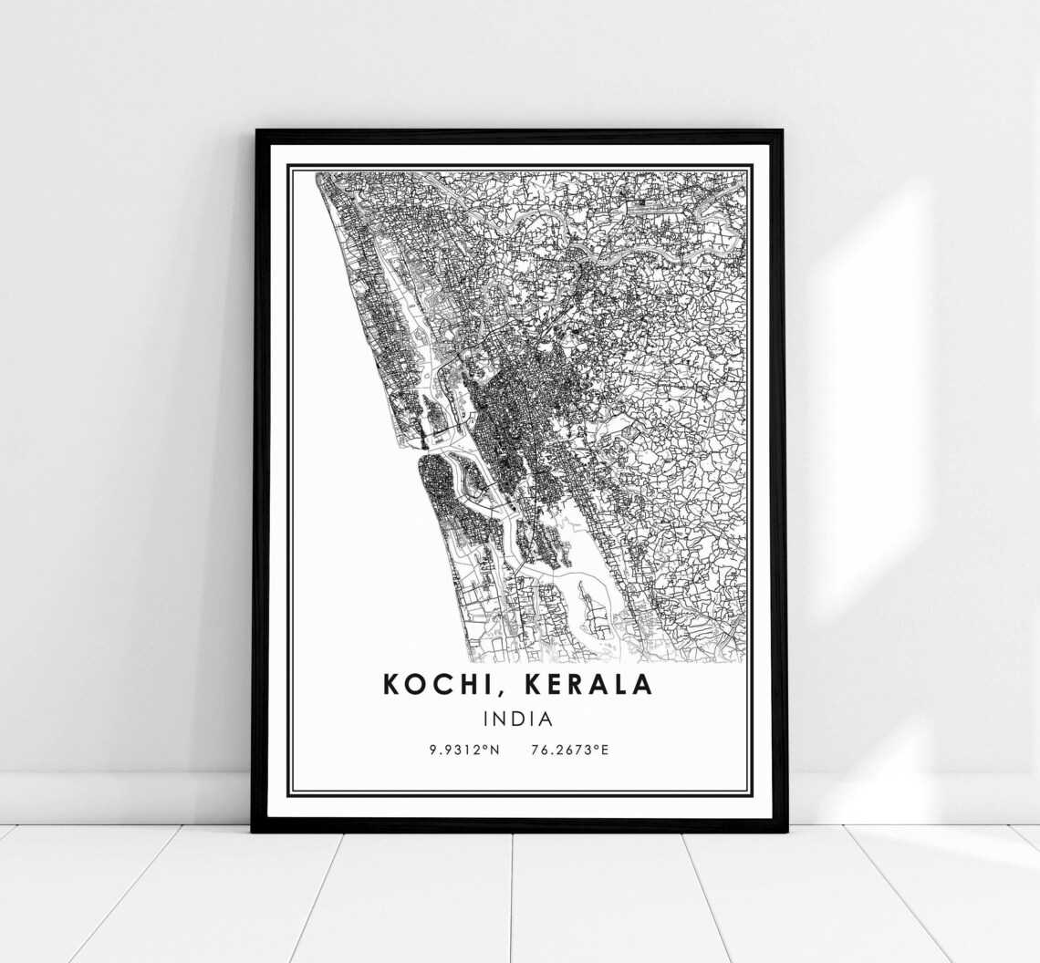 Kochi Kerala India Black and White City Street Map Art Poster