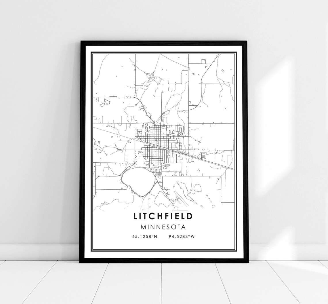 Litchfield Minnesota Minimalist Street Map City Art Print Wall Decor