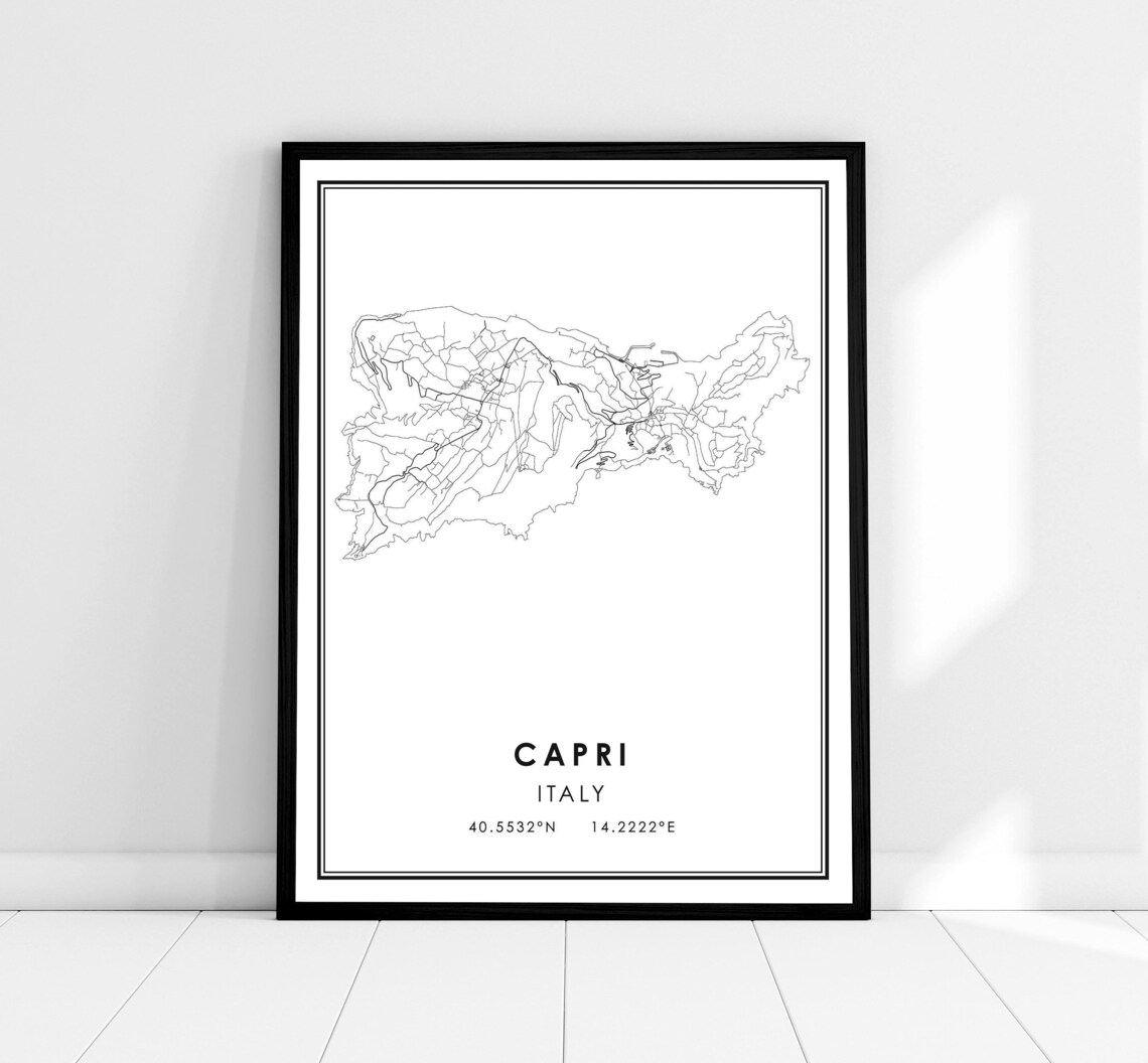 Capri Map Travel Poster, Italy City Print