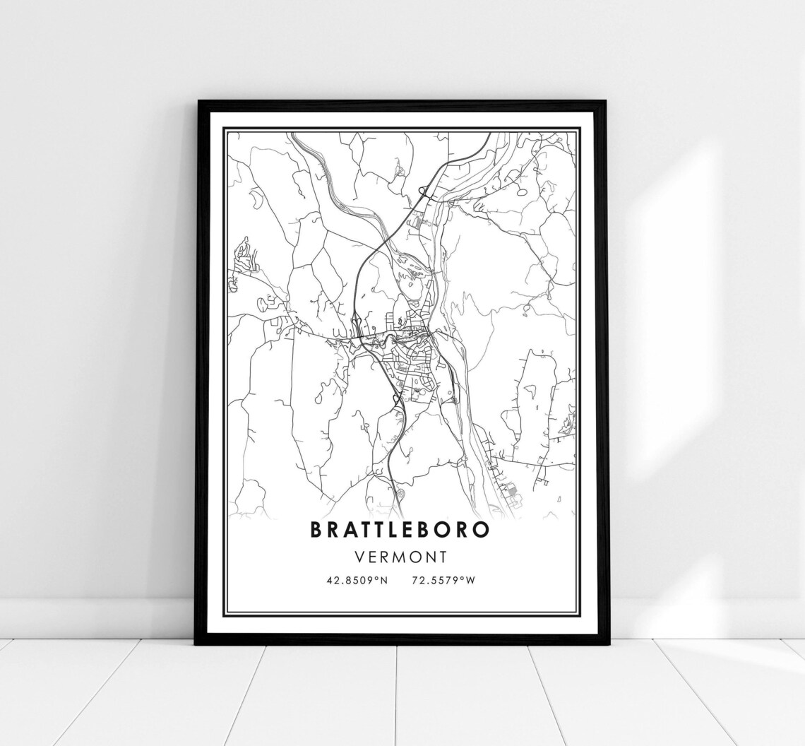 Brattleboro Vermont City Street Map Minimalist Black White Poster
