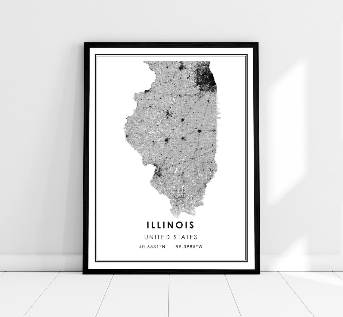 Illinois United States Map Art Print, Travel Poster