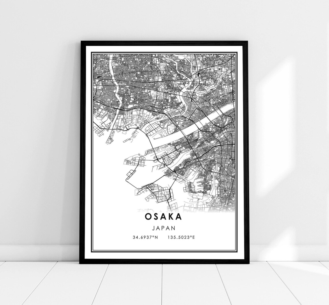 Osaka Map Print Poster, Japan City Travel