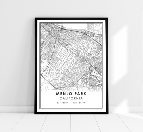 Menlo Park California Minimalist City Street Map Line Art Poster