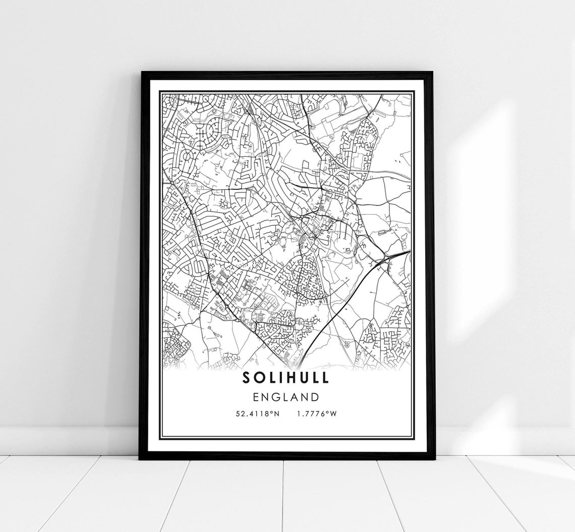 Solihull England Minimalist City Street Map With Coordinates Poster
