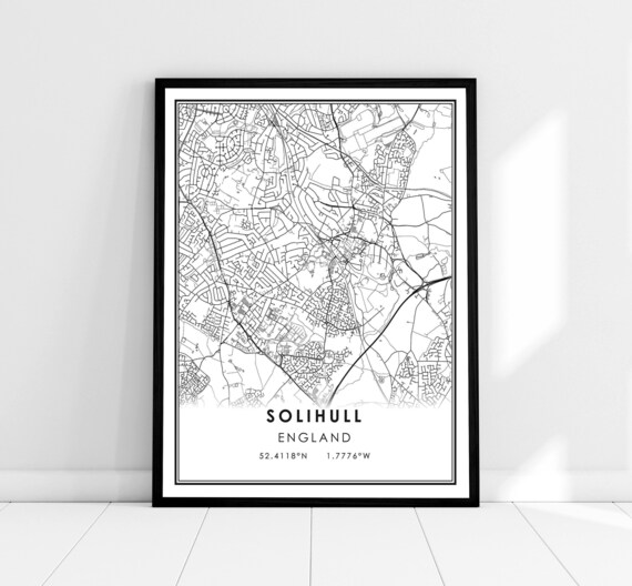 Solihull England Minimalist City Street Map With Coordinates Poster