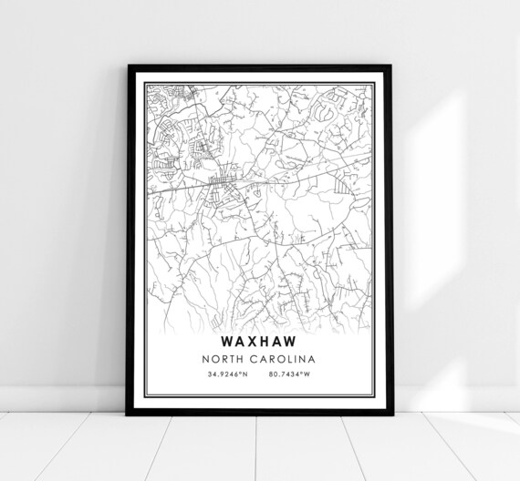 Waxhaw North Carolina City Street Map with Coordinates Minimalist Print