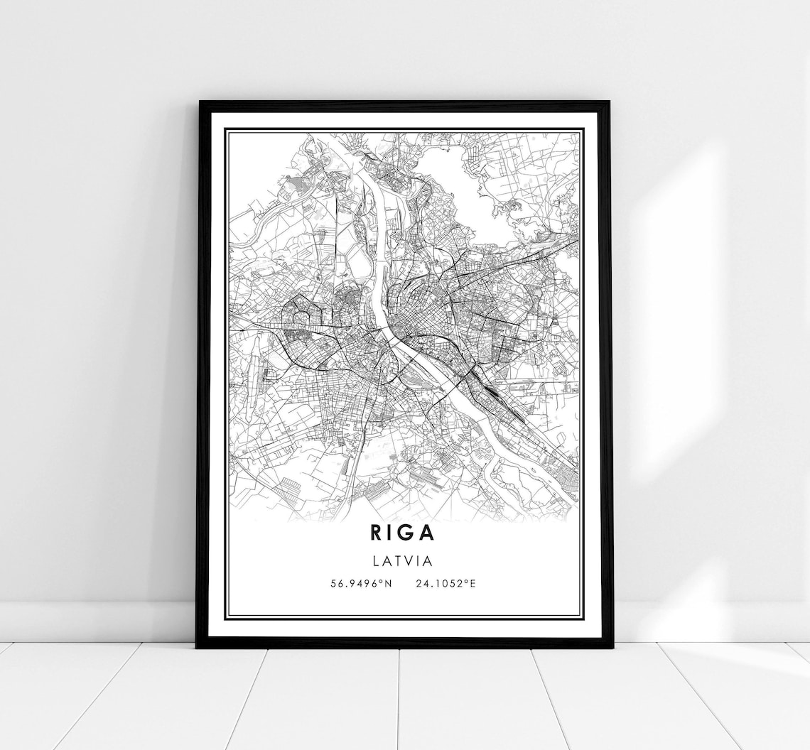 Riga Map Print Poster, Latvia City Travel Art