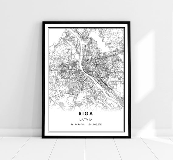 Riga Map Print Poster, Latvia City Travel Art