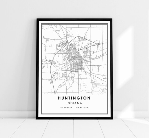 Huntington Indiana City Street Map Minimalist Black White Poster