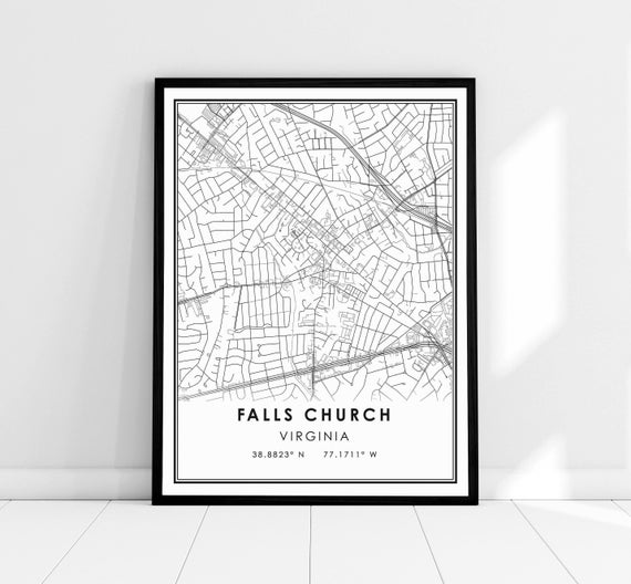 Falls Church Map Poster, Virginia Modern Travel Print
