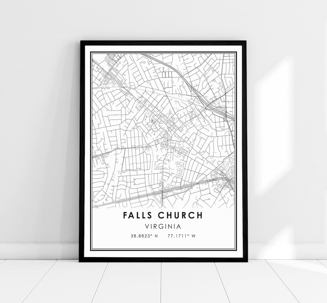Falls Church Map Poster, Virginia Modern Travel Print