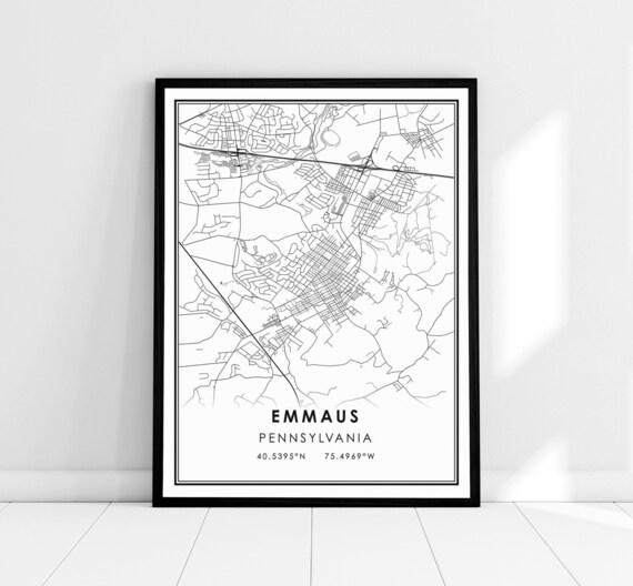 Emmaus Pennsylvania City Street Map Minimalist Coordinates Print