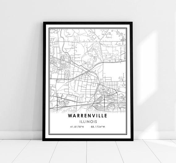 Warrenville Map Print, Illinois City Travel Poster