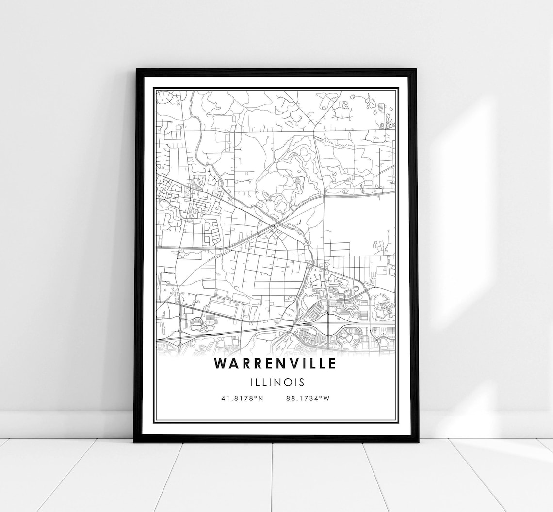 Warrenville Map Print, Illinois City Travel Poster
