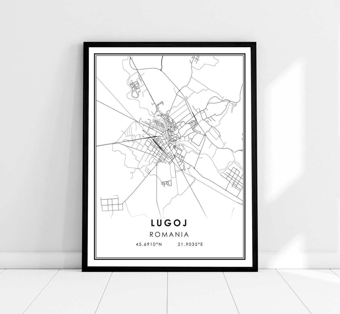 Lugoj Romania Minimalist City Map Line Art Black and White Travel Poster