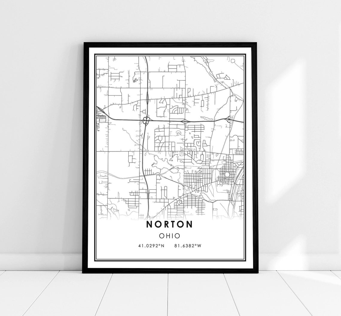 Norton Ohio Street Map With Coordinates Minimalist Art Print