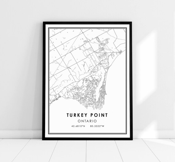 Turkey Point Ontario Map Wall Art with Coordinates and Lake Detail