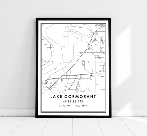 Lake Cormorant Mississippi Minimalist City Street Map Coordinates Print