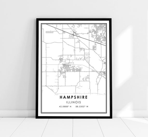 Hampshire Map Print, Illinois City Travel Poster