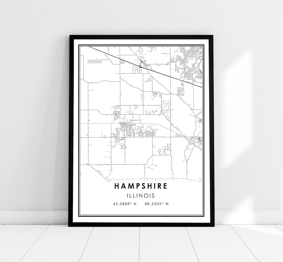 Hampshire Map Print, Illinois City Travel Poster