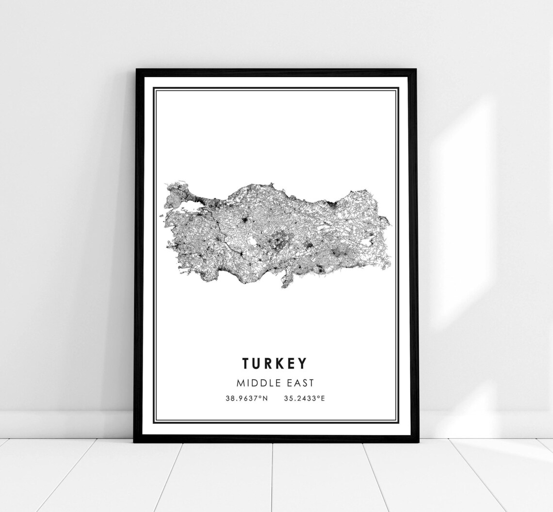 Turkey Country Map Poster, Middle East Road