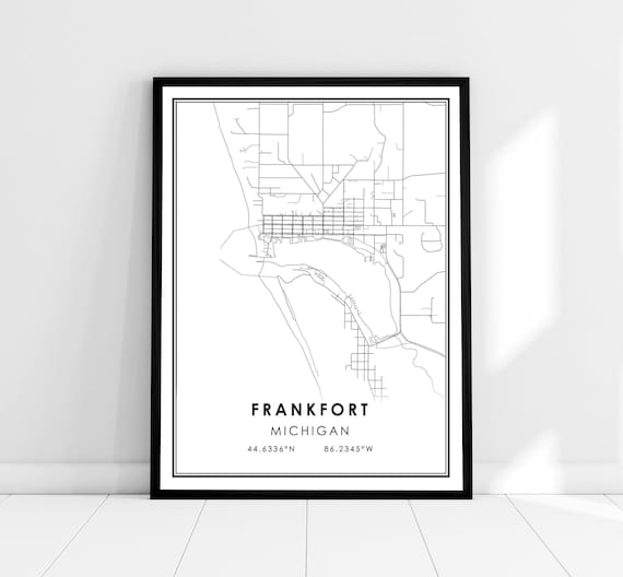 Frankfort Michigan Lake Town Street Map with Coordinates Poster