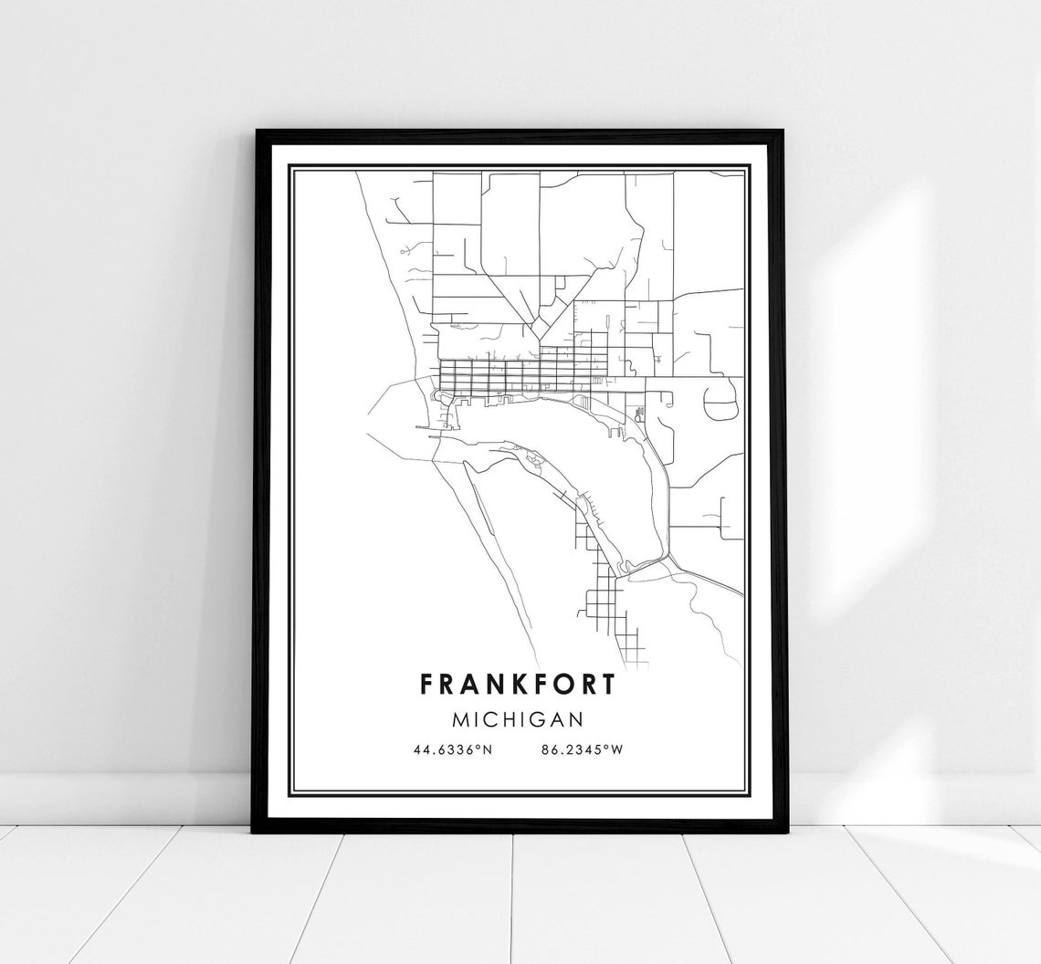 Frankfort Michigan Lake Town Street Map with Coordinates Poster