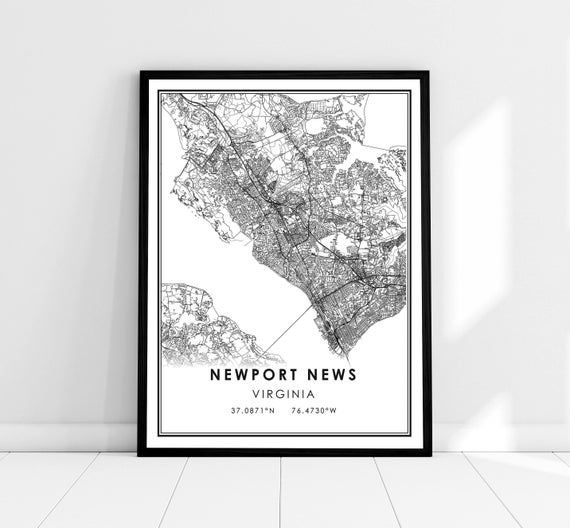 Newport News Map Travel Poster, Virginia City