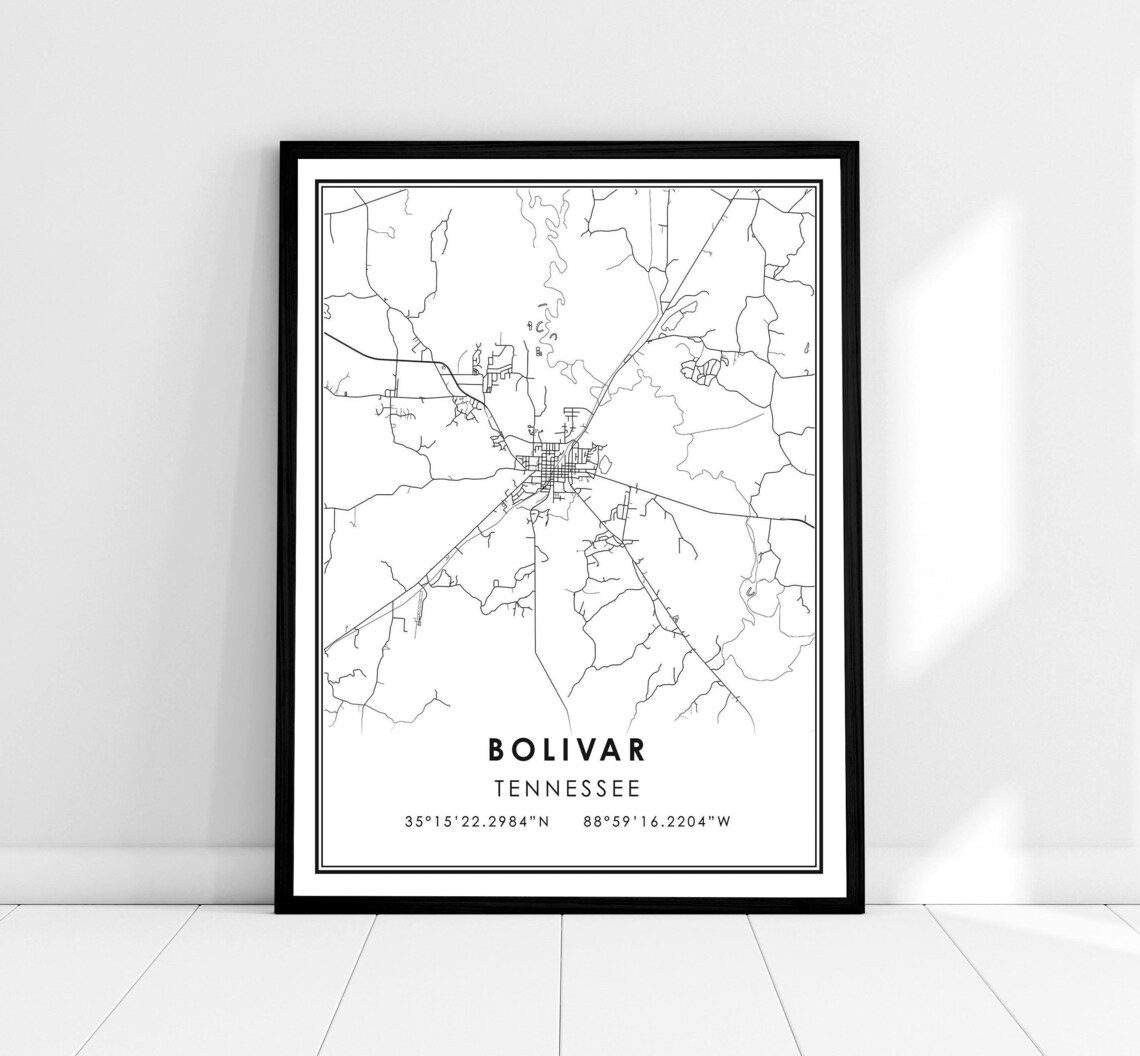 Bolivar Tennessee Minimalist Street Map Modern City Travel Poster