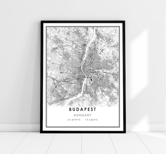 Budapest Hungary Minimalist Black and White City Map Poster Danube Art