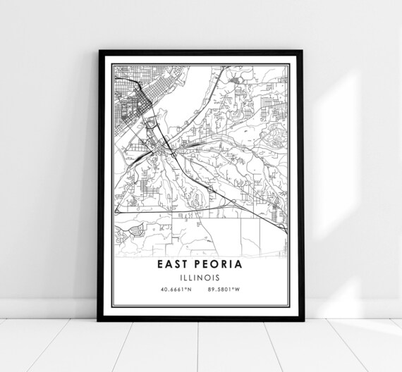 East Peoria Illinois Street Map With Coordinates Minimalist Art Print