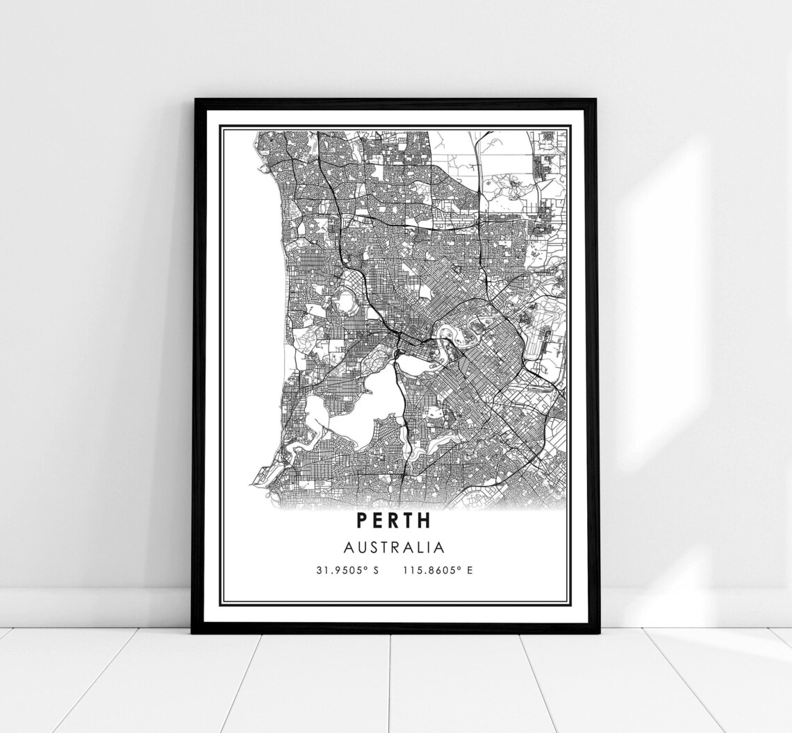 Perth Map Print Poster, Australia Travel Map