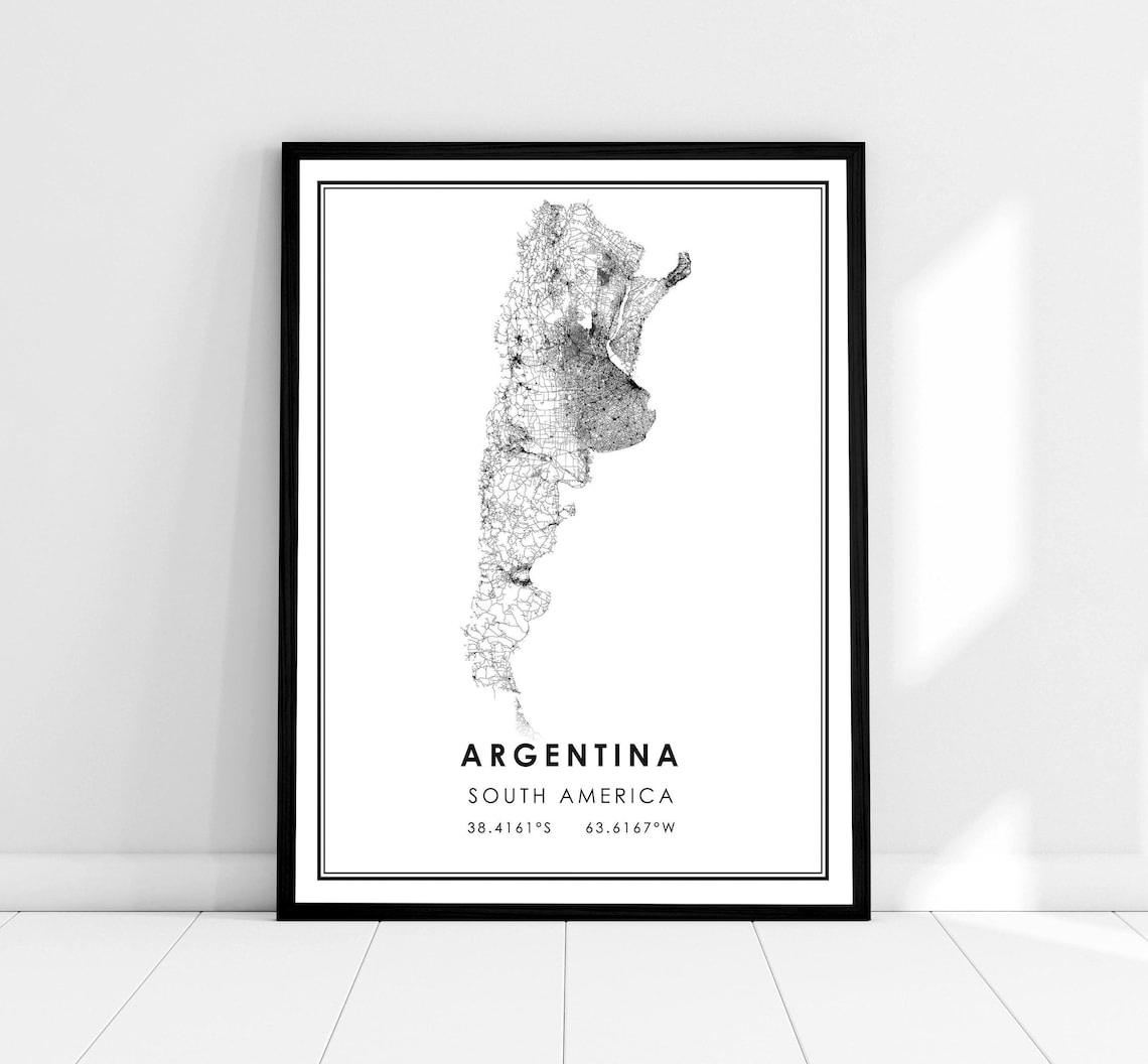Argentina Country Map Art Print, South America Road