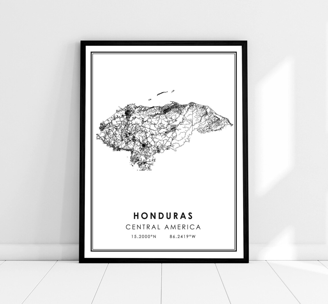 Honduras Map Travel Poster, Map Art Print