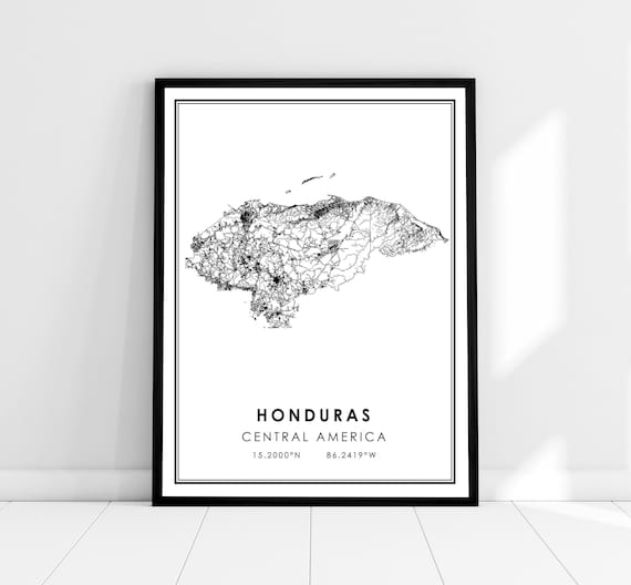 Honduras Map Travel Poster, Map Art Print