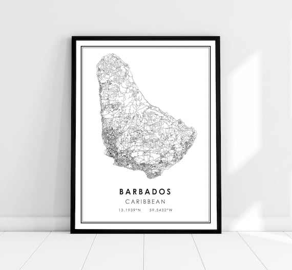 Barbados Map Travel Poster, Caribbean City Map