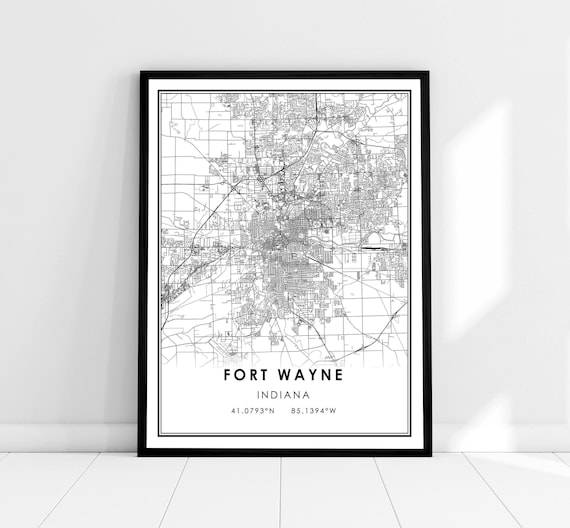 Fort Wayne Map Print, Indiana City Travel Poster